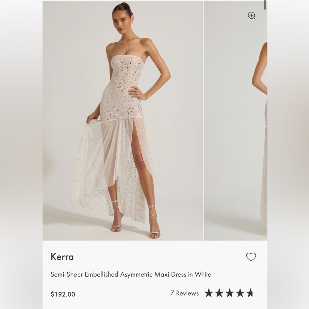Oh Polly Kerra Semi-Sheer Embellished Asymmetric Maxi Dress in White NWT